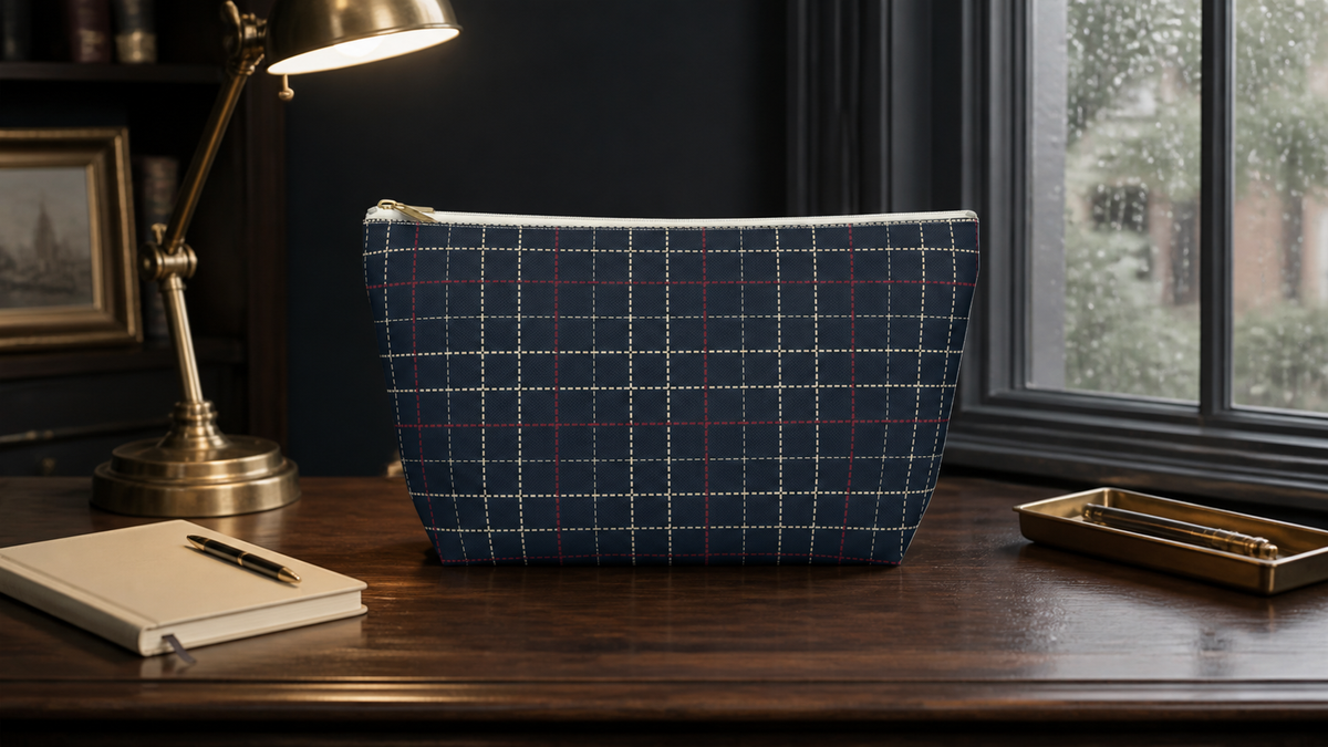 Navy Grid Plaid Accessory Pouch