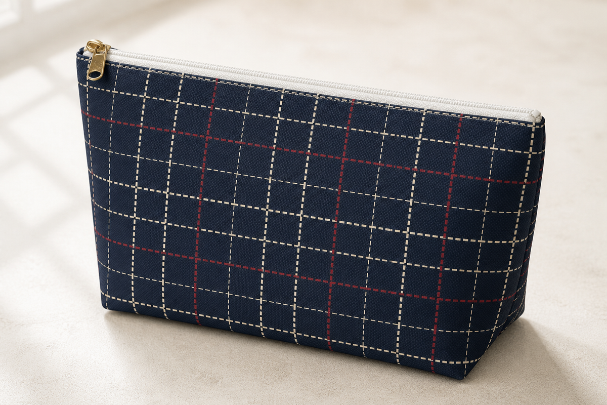 Navy Grid Plaid Accessory Pouch