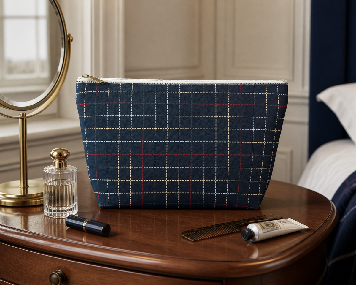 Navy Grid Plaid Accessory Pouch