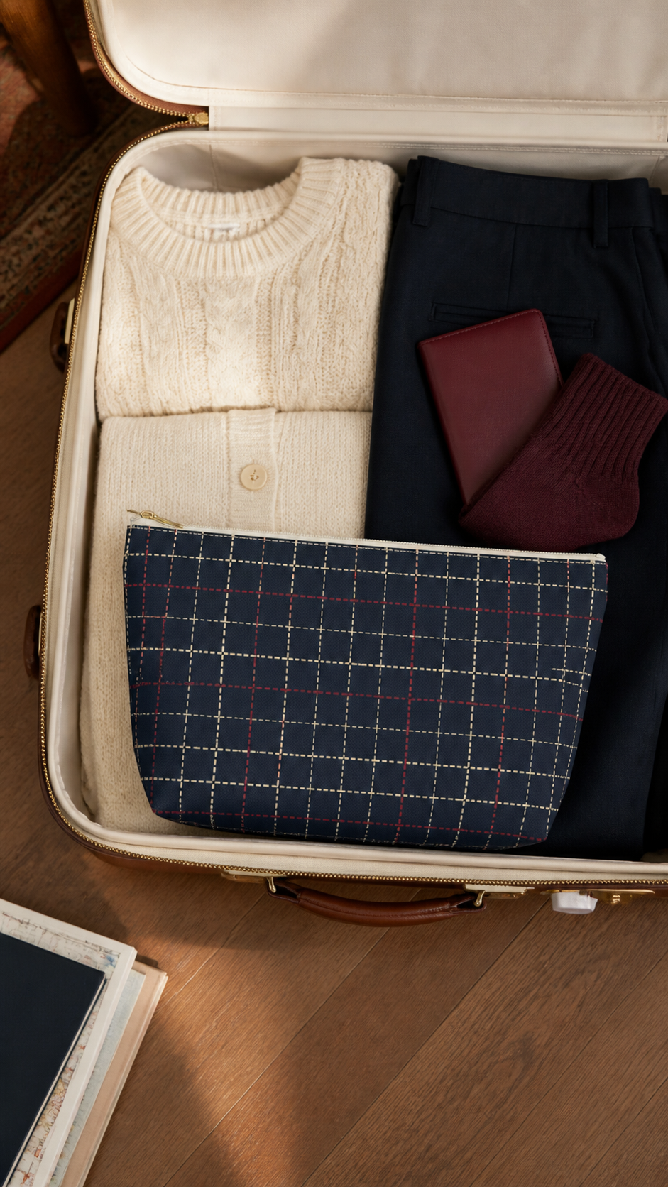 Navy Grid Plaid Accessory Pouch