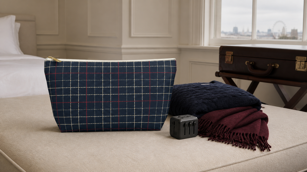 Navy Grid Plaid Accessory Pouch