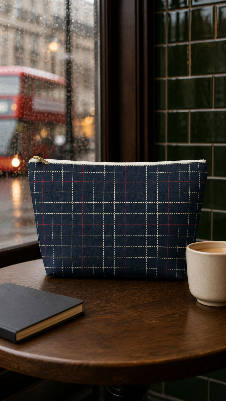 Navy Grid Plaid Accessory Pouch