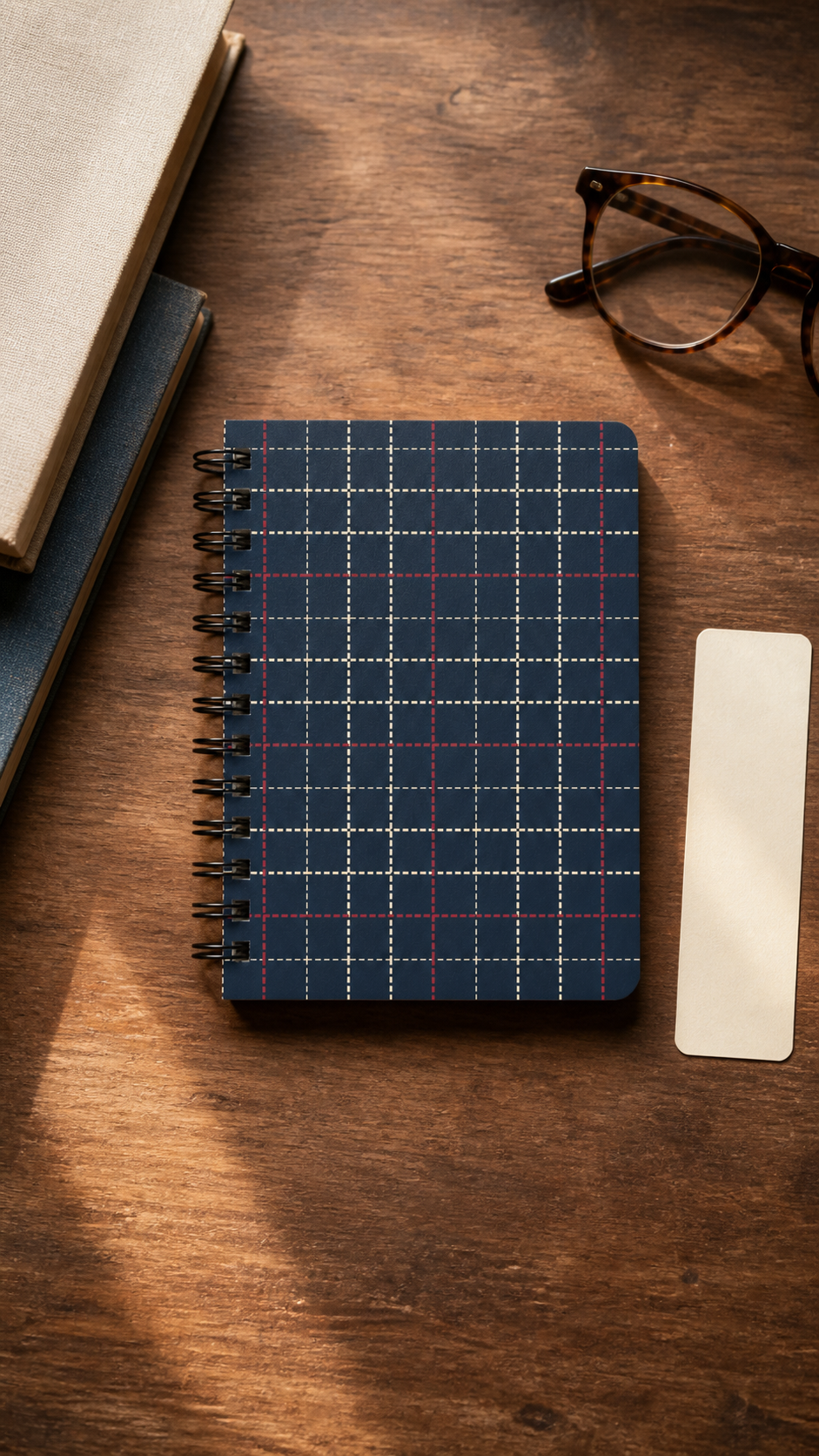 Navy Plaid Pattern Spiral Bound Travel Journal