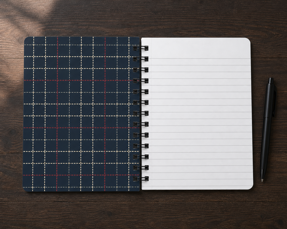 Navy Plaid Pattern Spiral Bound Travel Journal