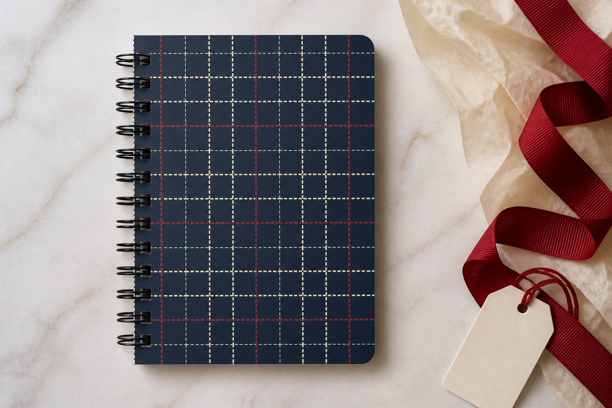 Navy Plaid Pattern Spiral Bound Travel Journal
