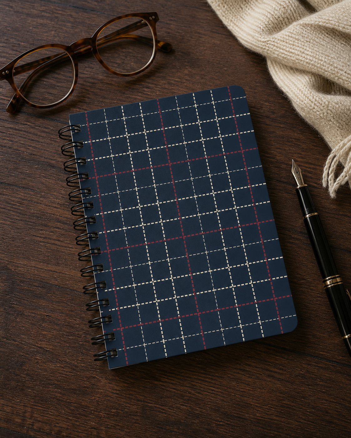 Navy Plaid Pattern Spiral Bound Travel Journal