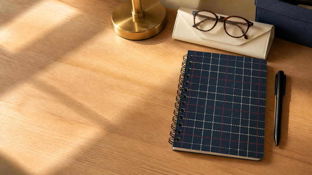 Navy Plaid Pattern Spiral Bound Travel Journal