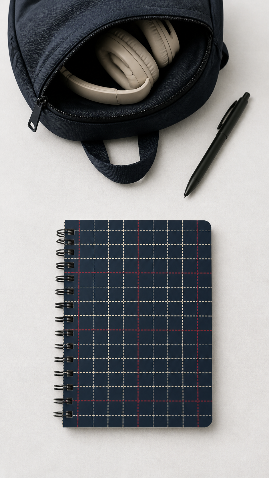 Navy Plaid Pattern Spiral Bound Travel Journal
