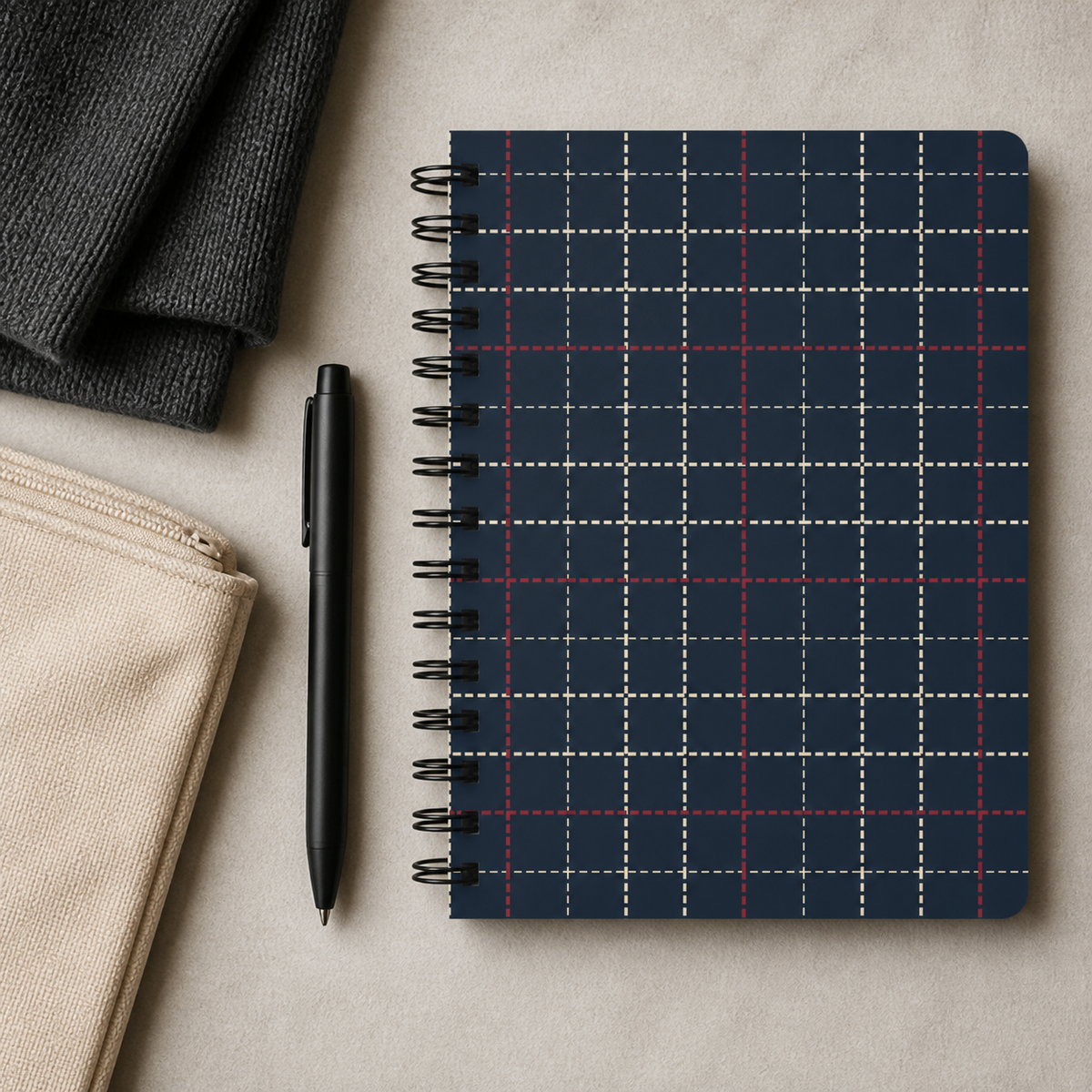 Navy Plaid Pattern Spiral Bound Travel Journal