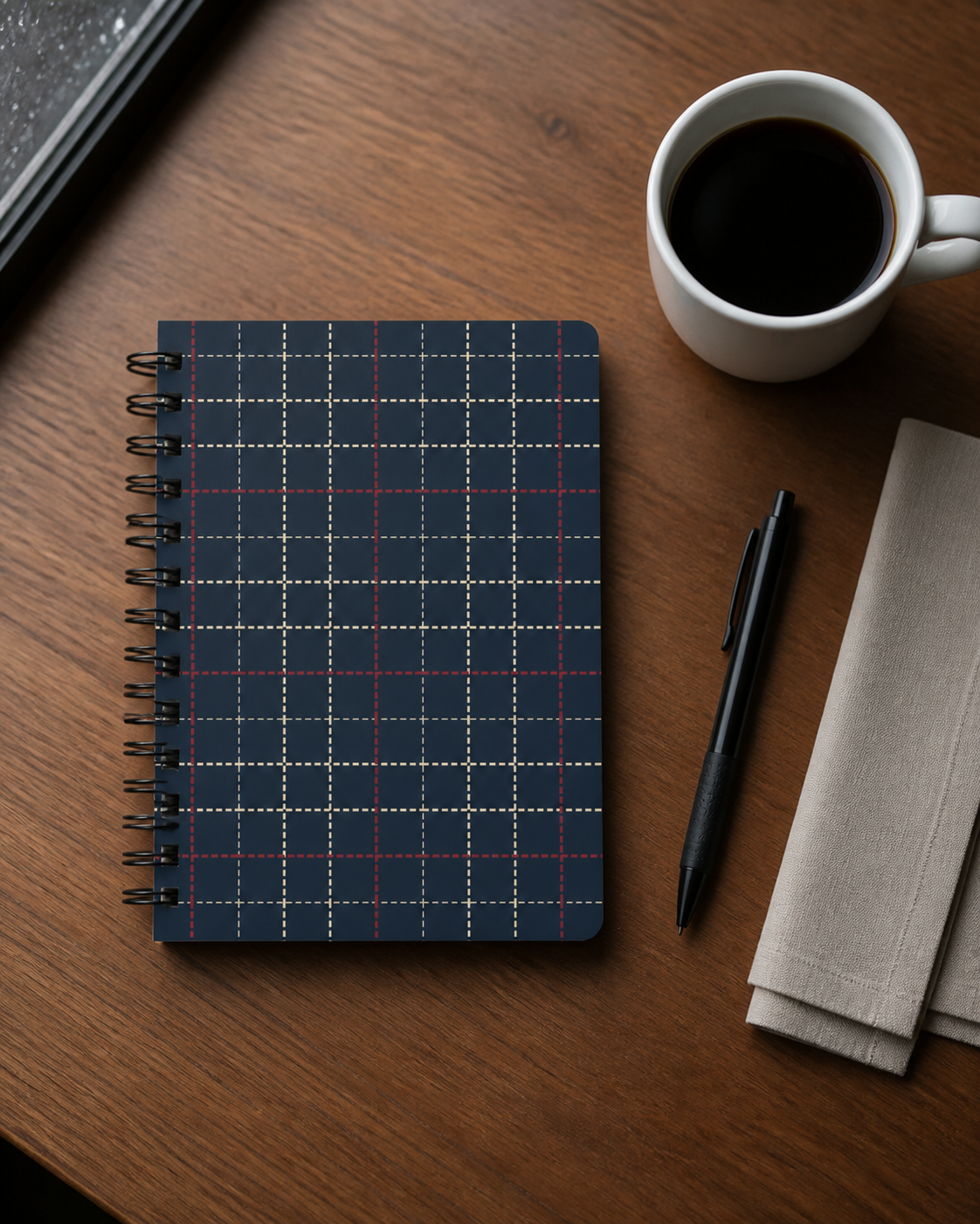 Navy Plaid Pattern Spiral Bound Travel Journal