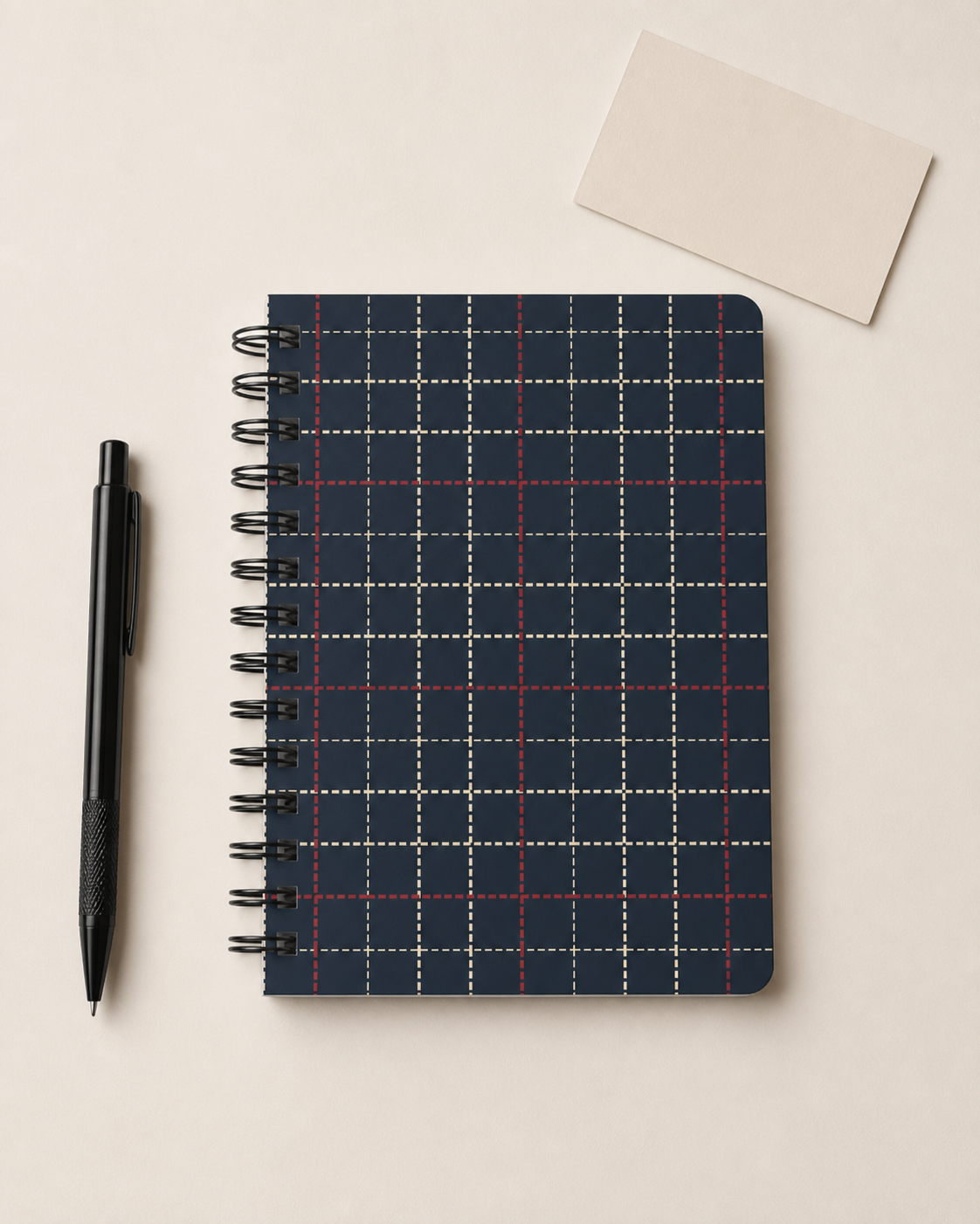 Navy Plaid Pattern Spiral Bound Travel Journal