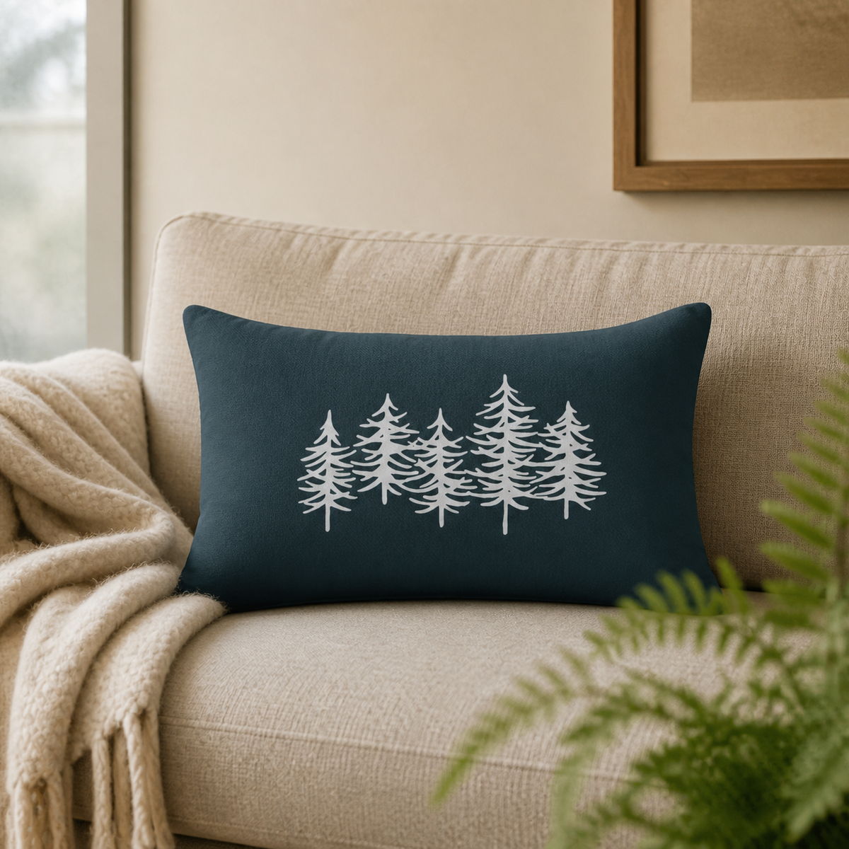 Pine Tree Green Lumbar Pillow