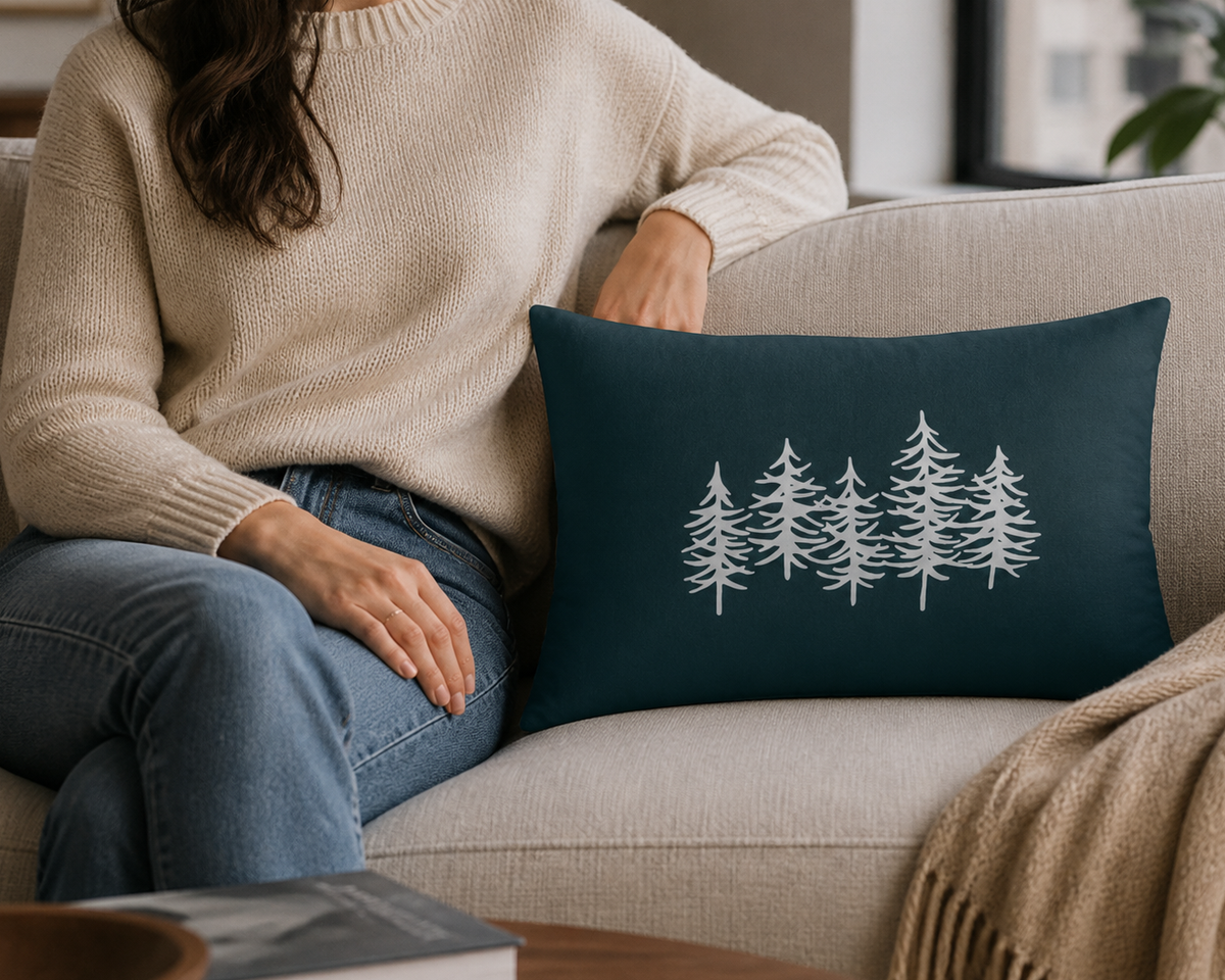Pine Tree Green Lumbar Pillow