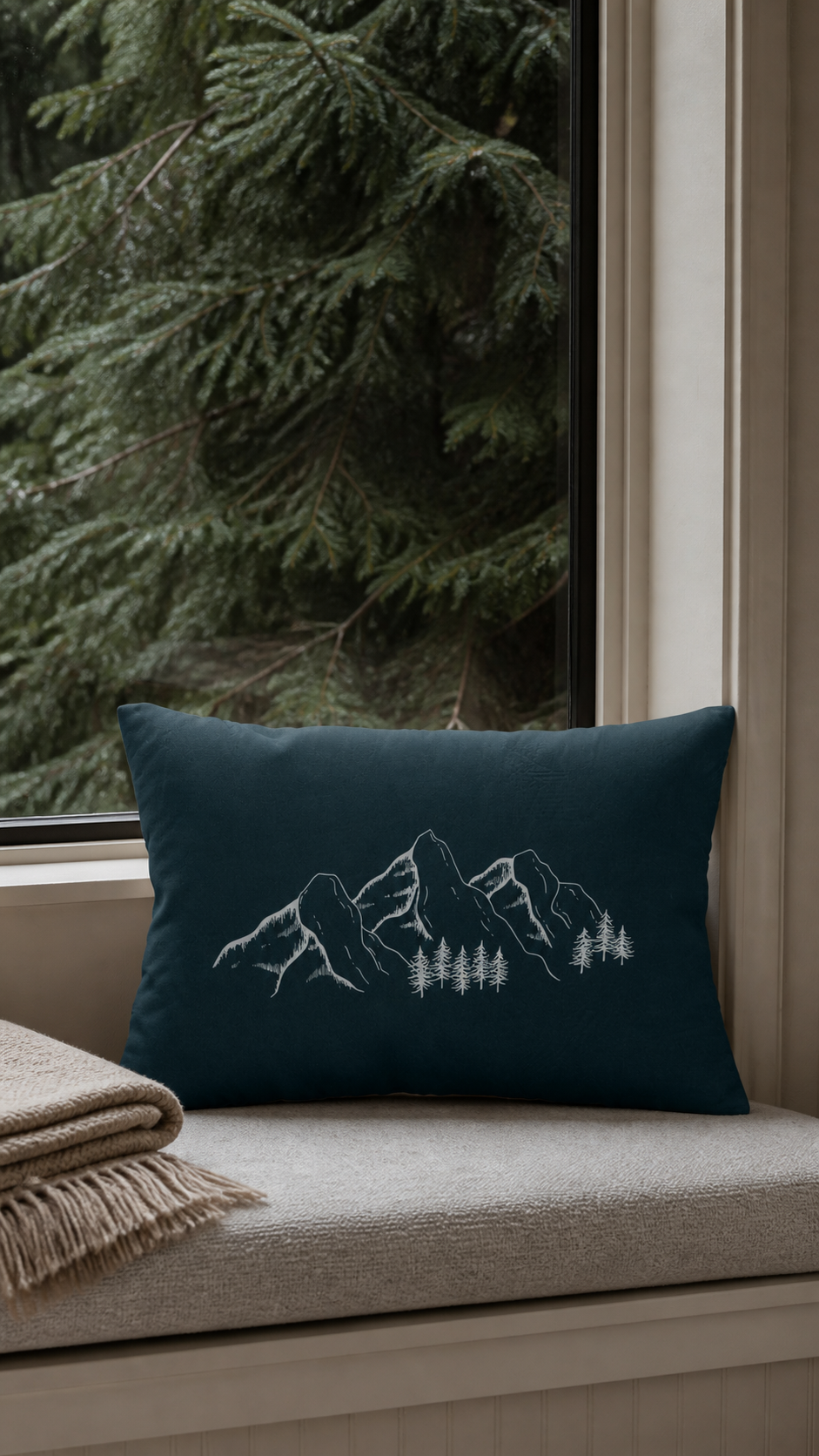 Mountain Range Green Lumbar Pillow