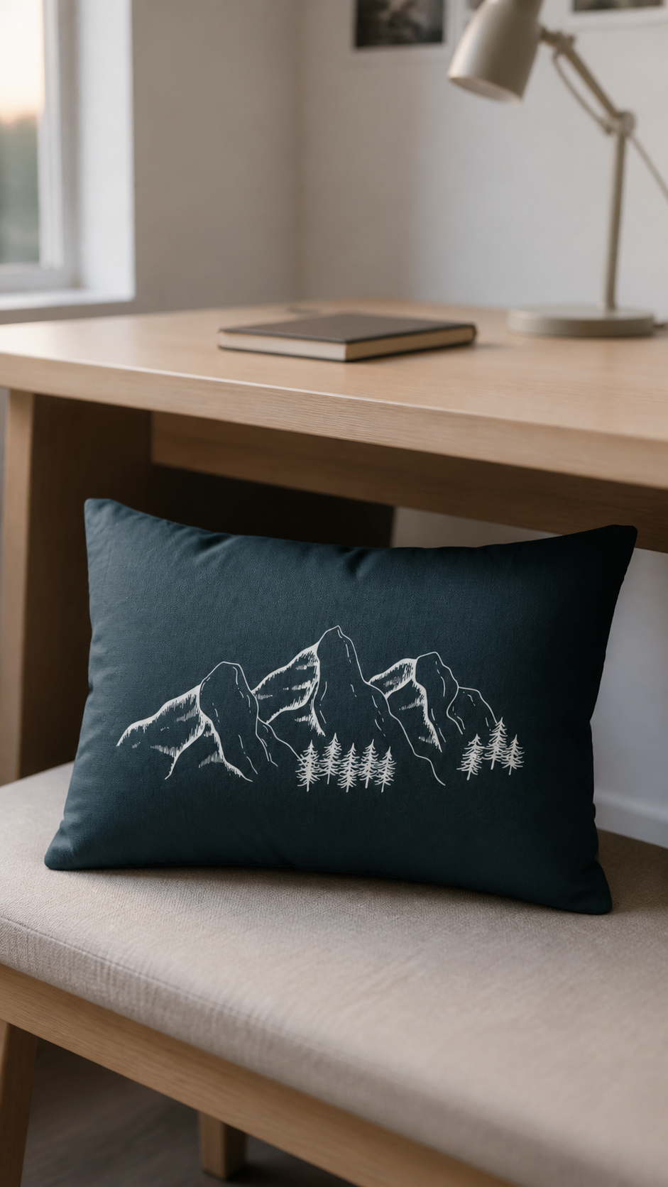 Mountain Range Green Lumbar Pillow