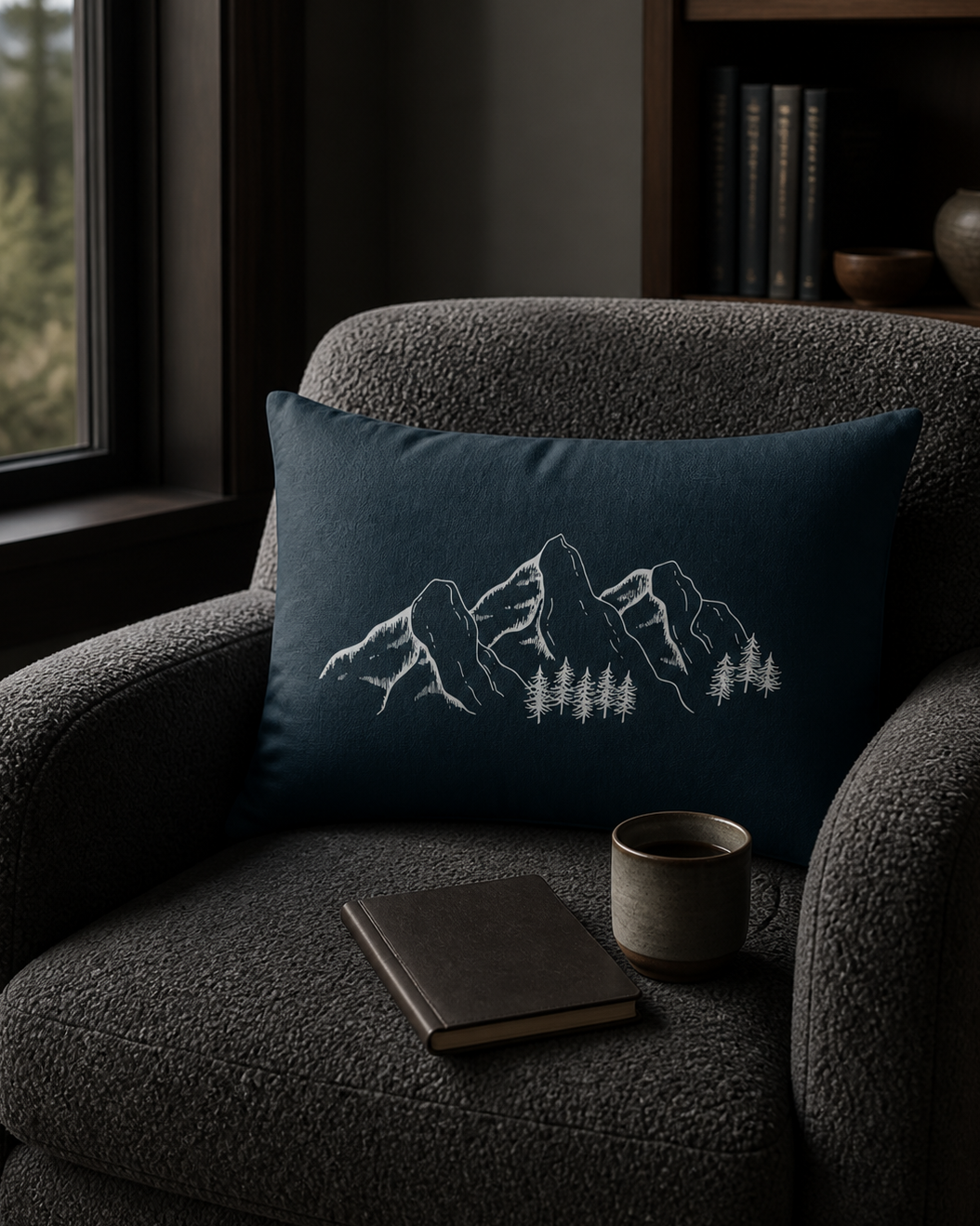 Mountain Range Green Lumbar Pillow