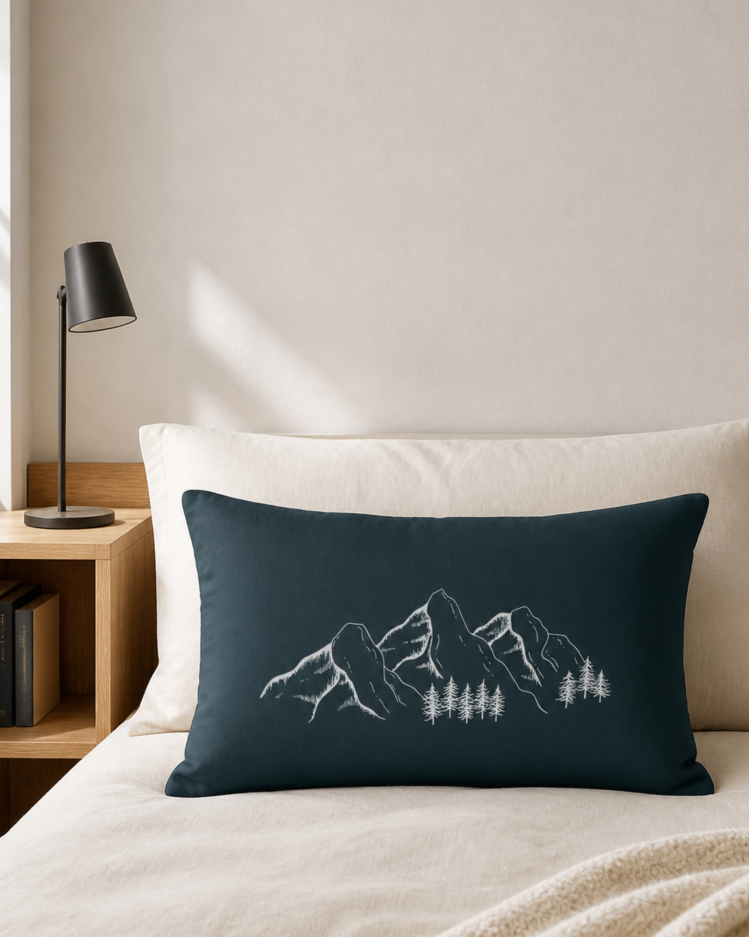 Mountain Range Green Lumbar Pillow