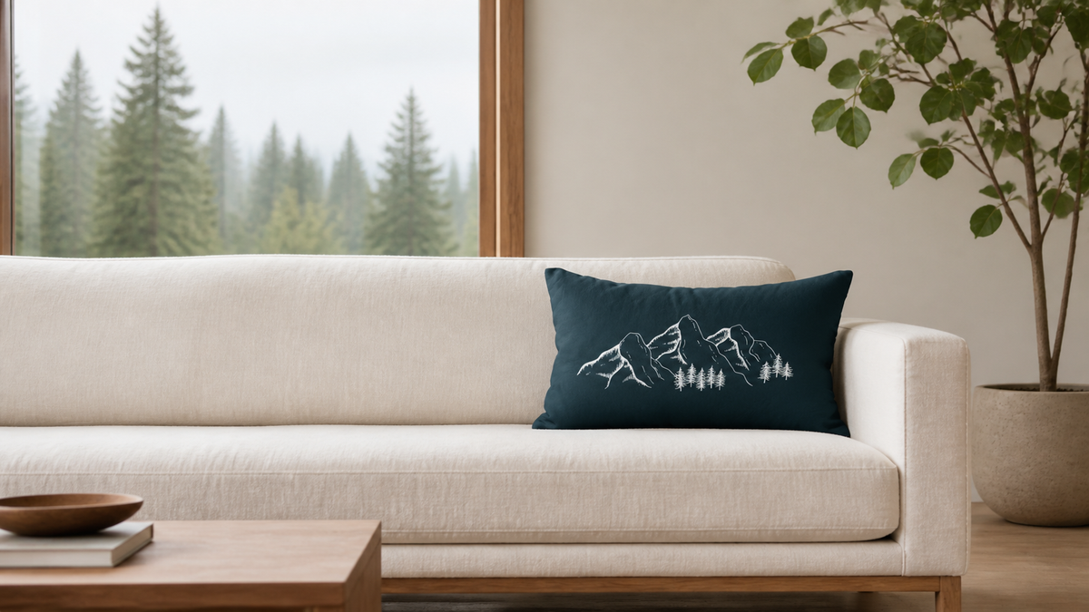Mountain Range Green Lumbar Pillow