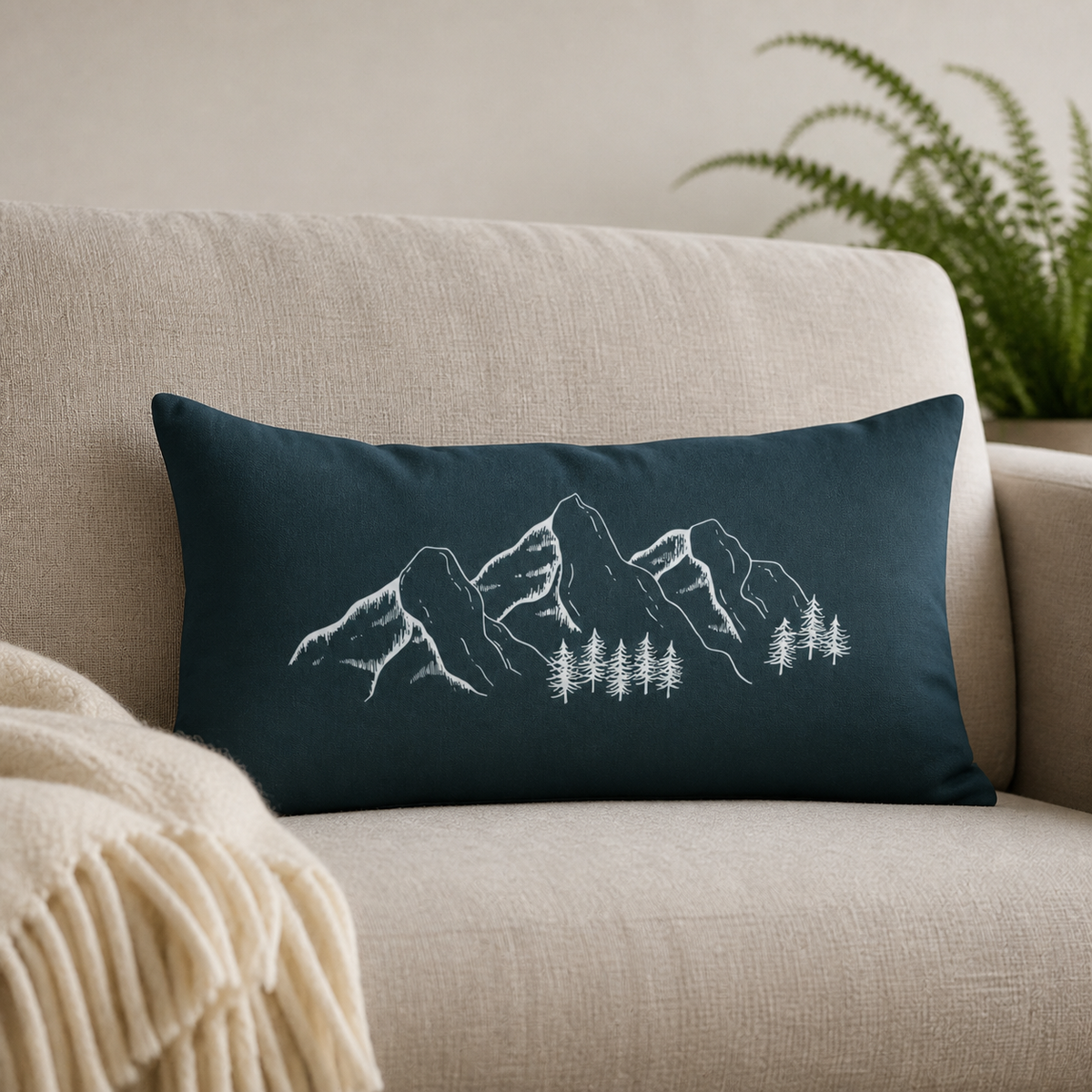 Mountain Range Green Lumbar Pillow