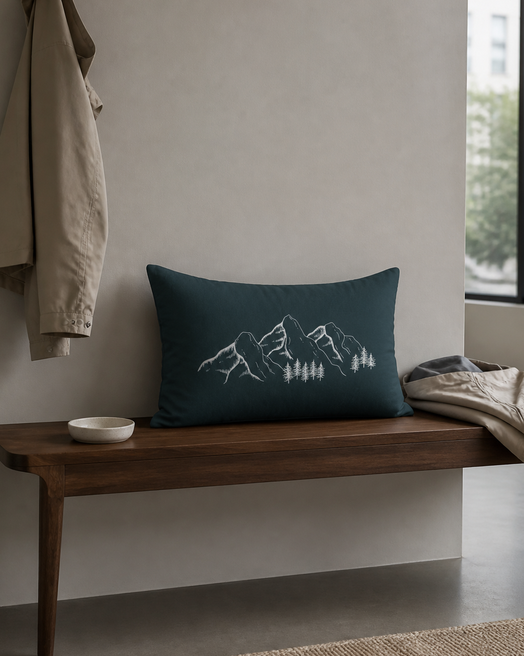 Mountain Range Green Lumbar Pillow