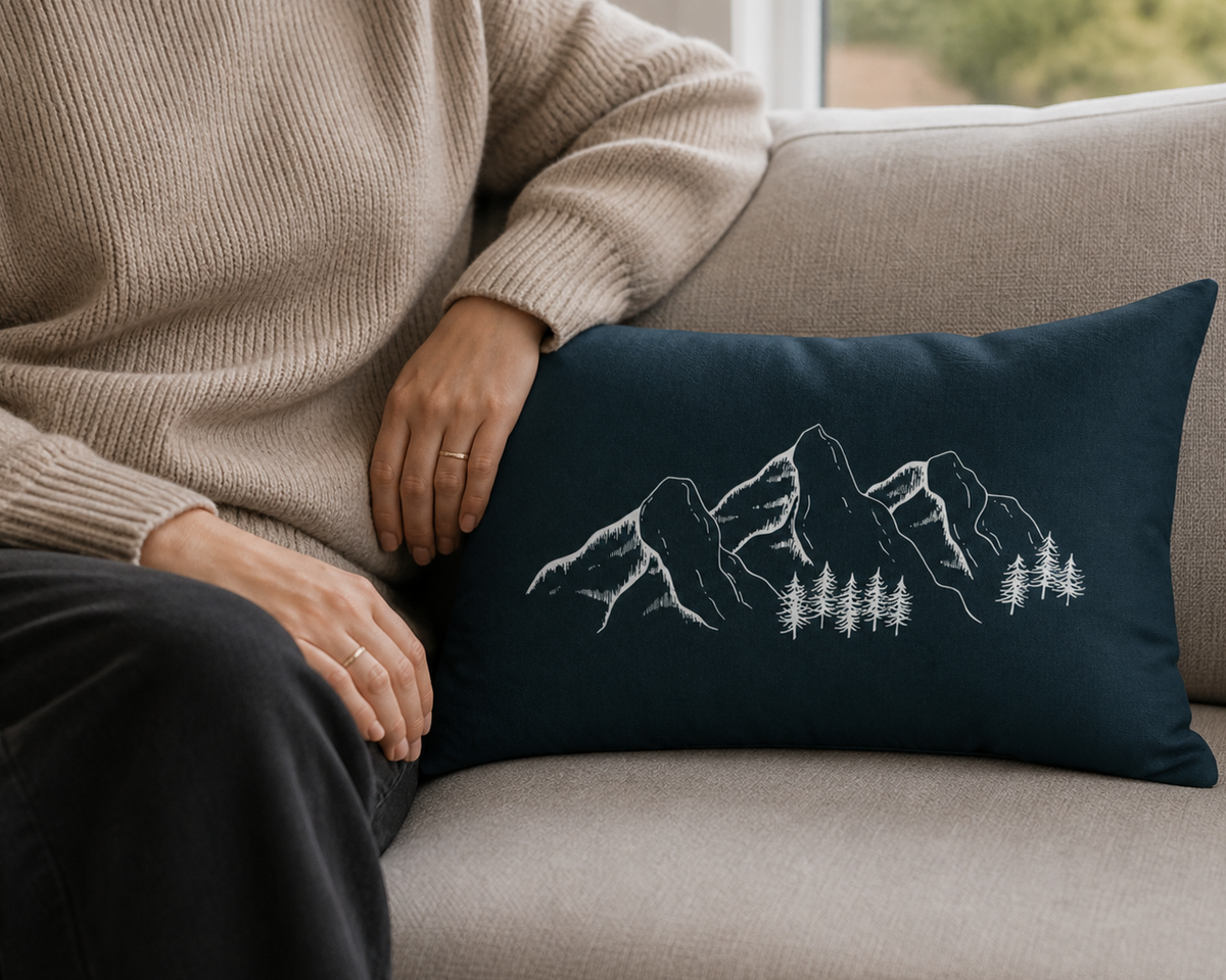Mountain Range Green Lumbar Pillow