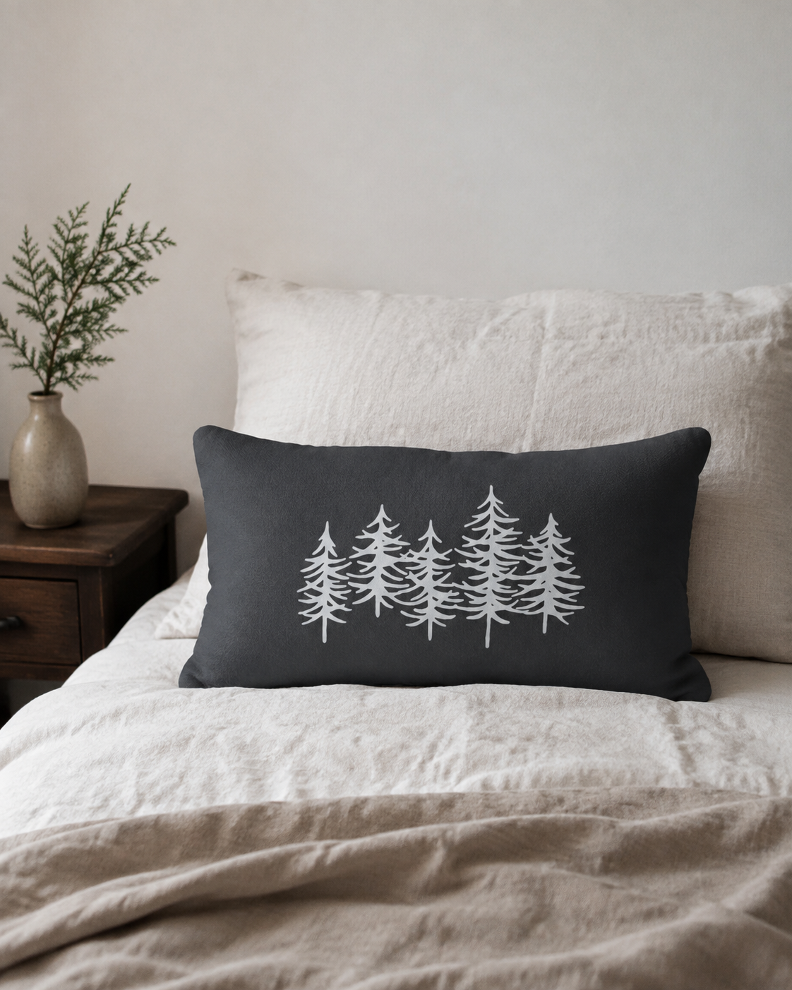 Grey Pine Tree Lumbar Pillow