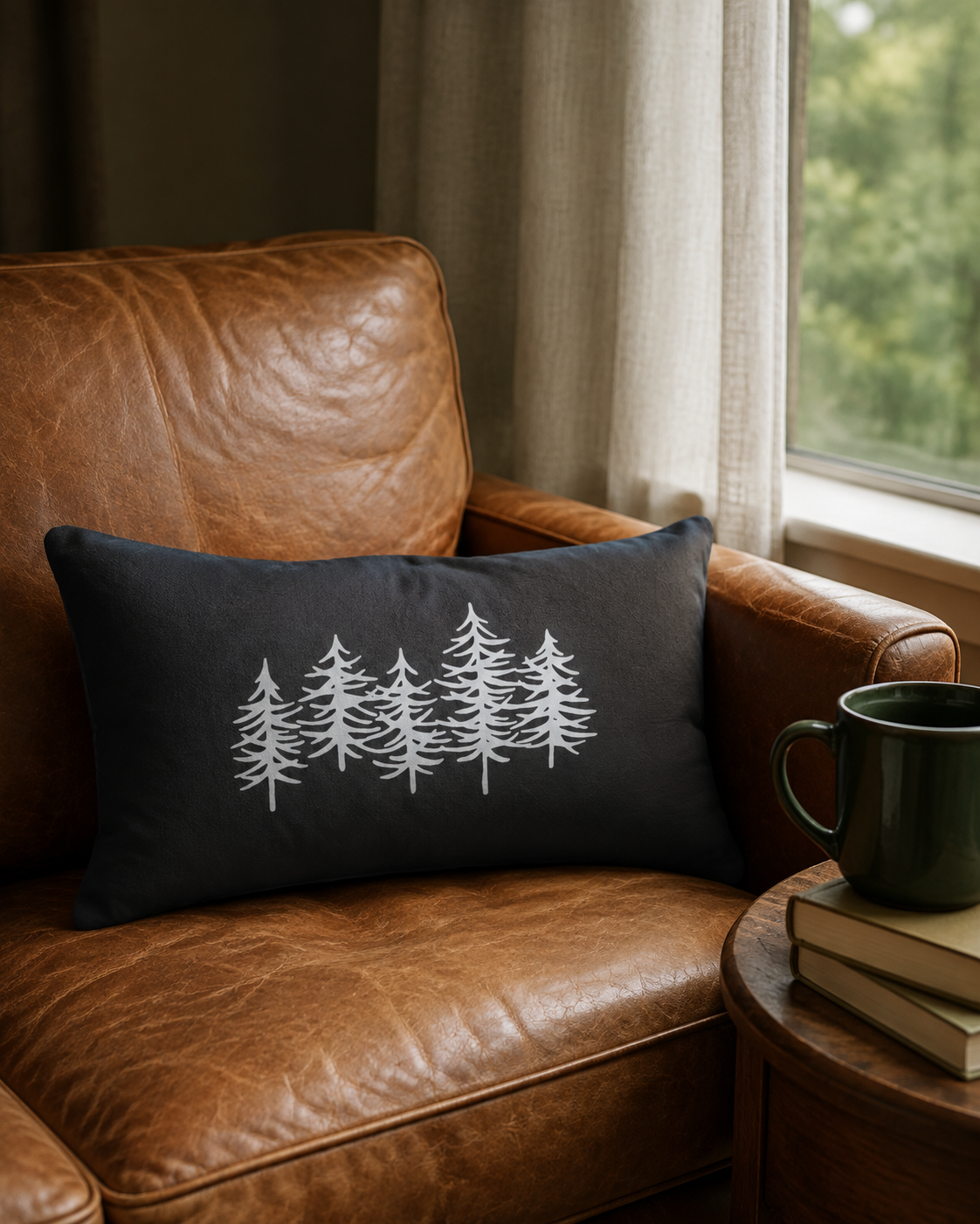 Grey Pine Tree Lumbar Pillow