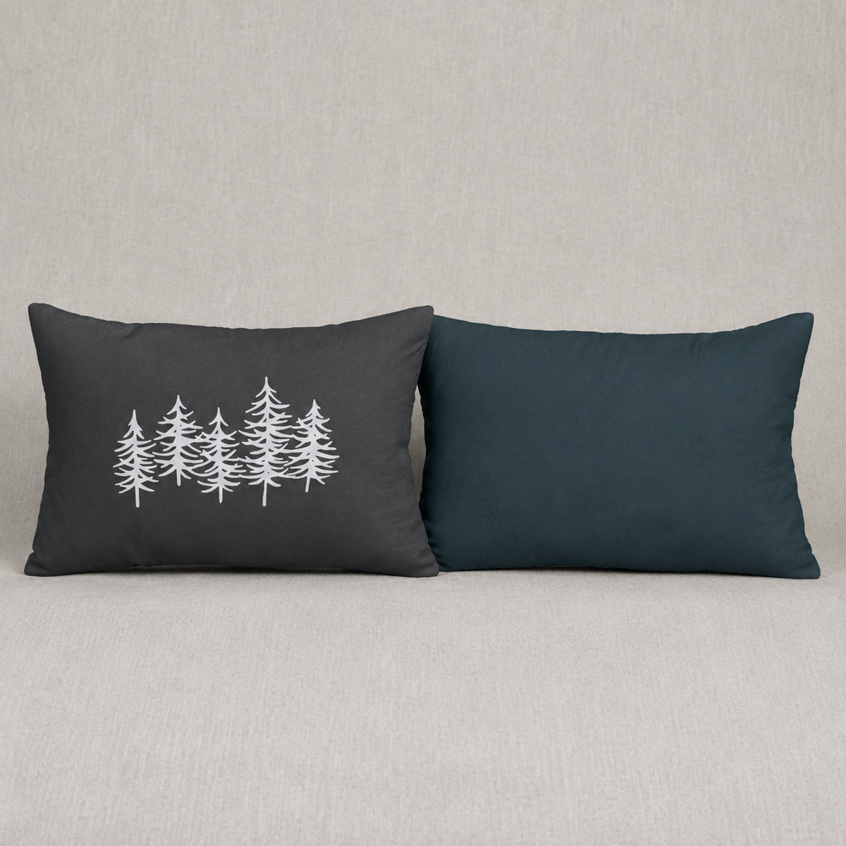 Grey Pine Tree Lumbar Pillow