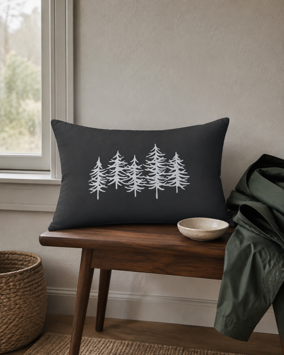 Grey Pine Tree Lumbar Pillow