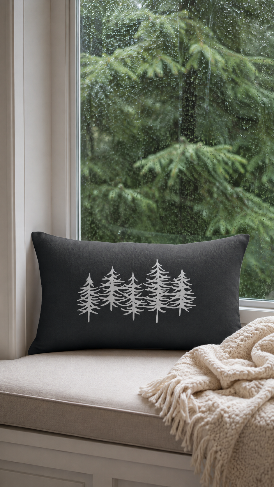 Grey Pine Tree Lumbar Pillow