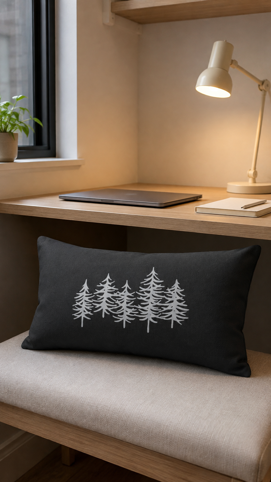 Grey Pine Tree Lumbar Pillow
