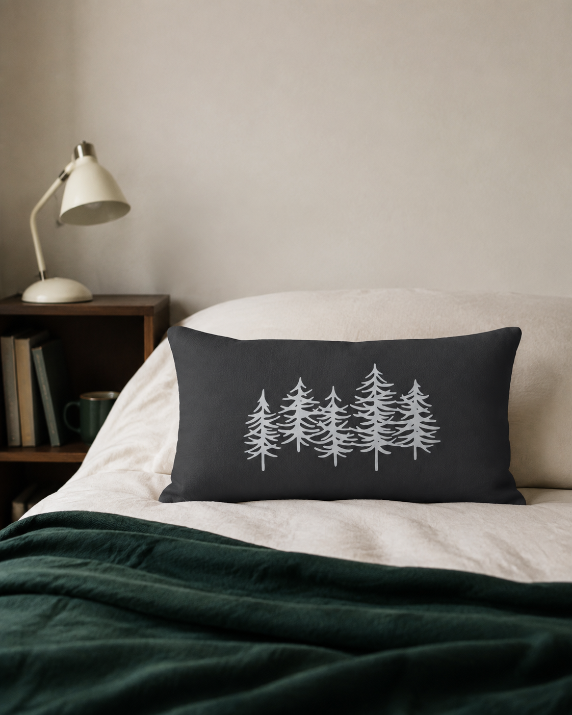 Grey Pine Tree Lumbar Pillow