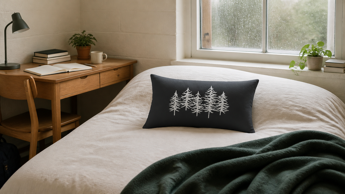 Grey Pine Tree Lumbar Pillow