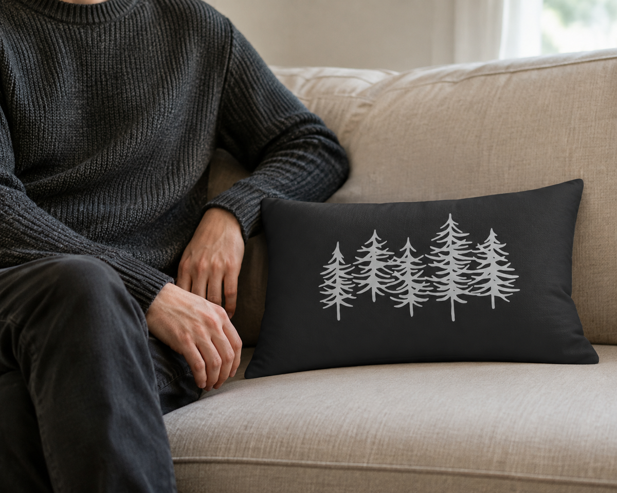 Grey Pine Tree Lumbar Pillow