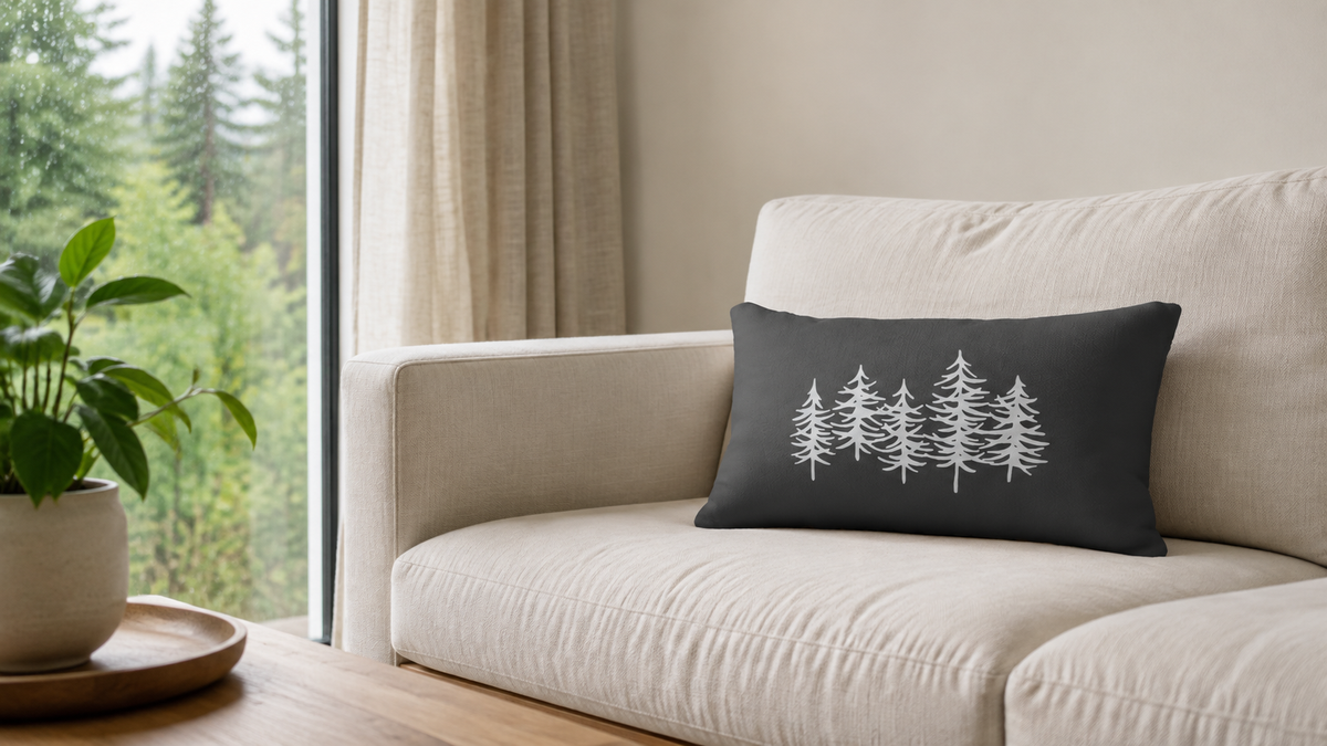 Grey Pine Tree Lumbar Pillow