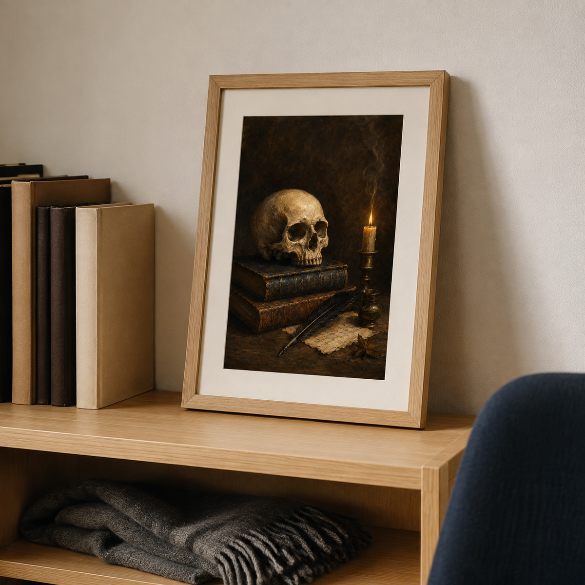 Skull and Books Art Print, The Poet's Study, Dark Academia Library Wall Decor, Gothic Still Life Poster