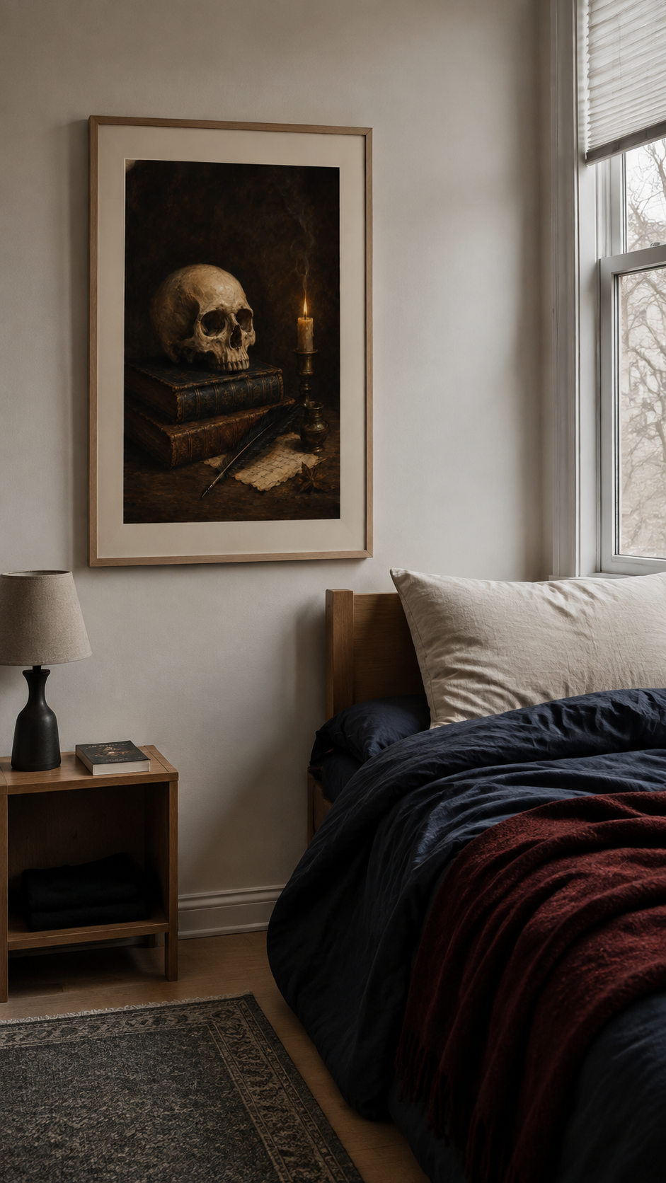 Skull and Books Art Print, The Poet's Study, Dark Academia Library Wall Decor, Gothic Still Life Poster