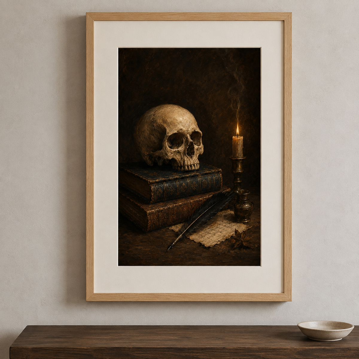 Skull and Books Art Print, The Poet's Study, Dark Academia Library Wall Decor, Gothic Still Life Poster
