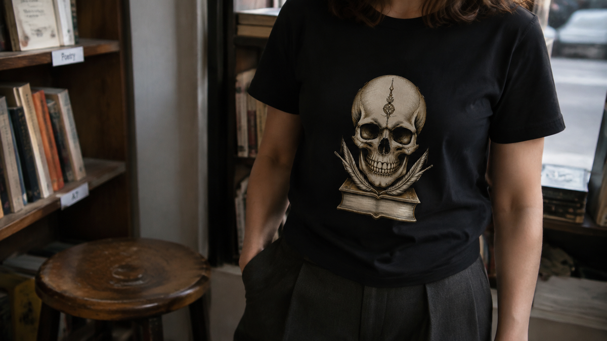 Midnight Scholar Dark Academia Graphic Skull Shirt