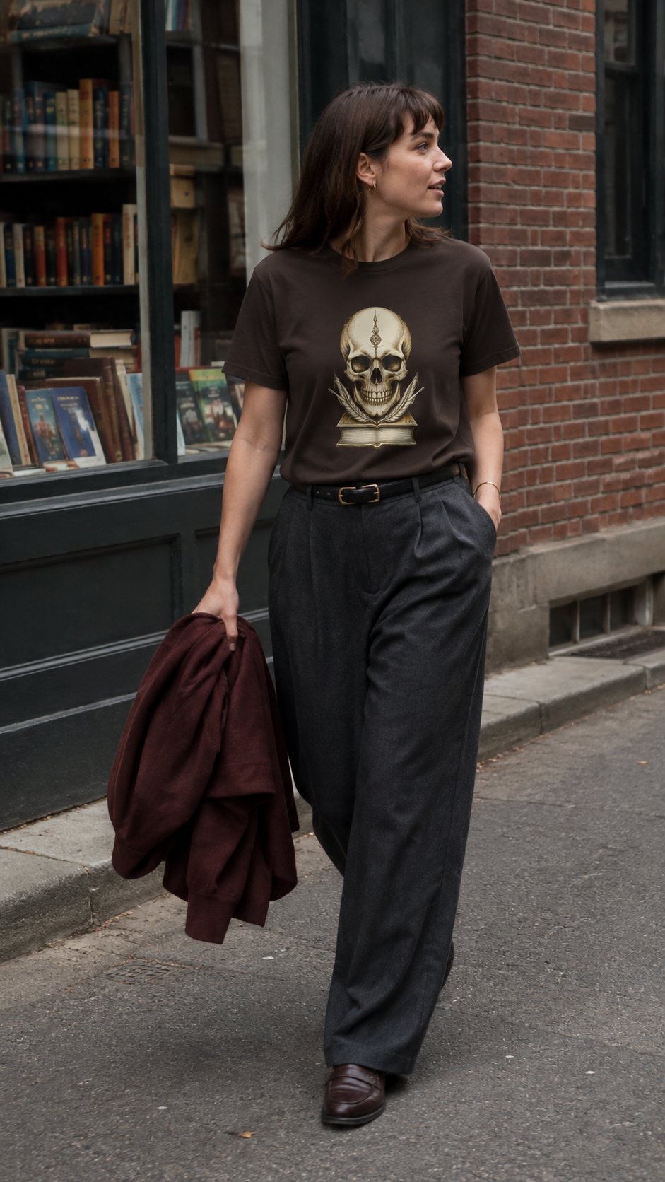Midnight Scholar Dark Academia Graphic Skull Shirt