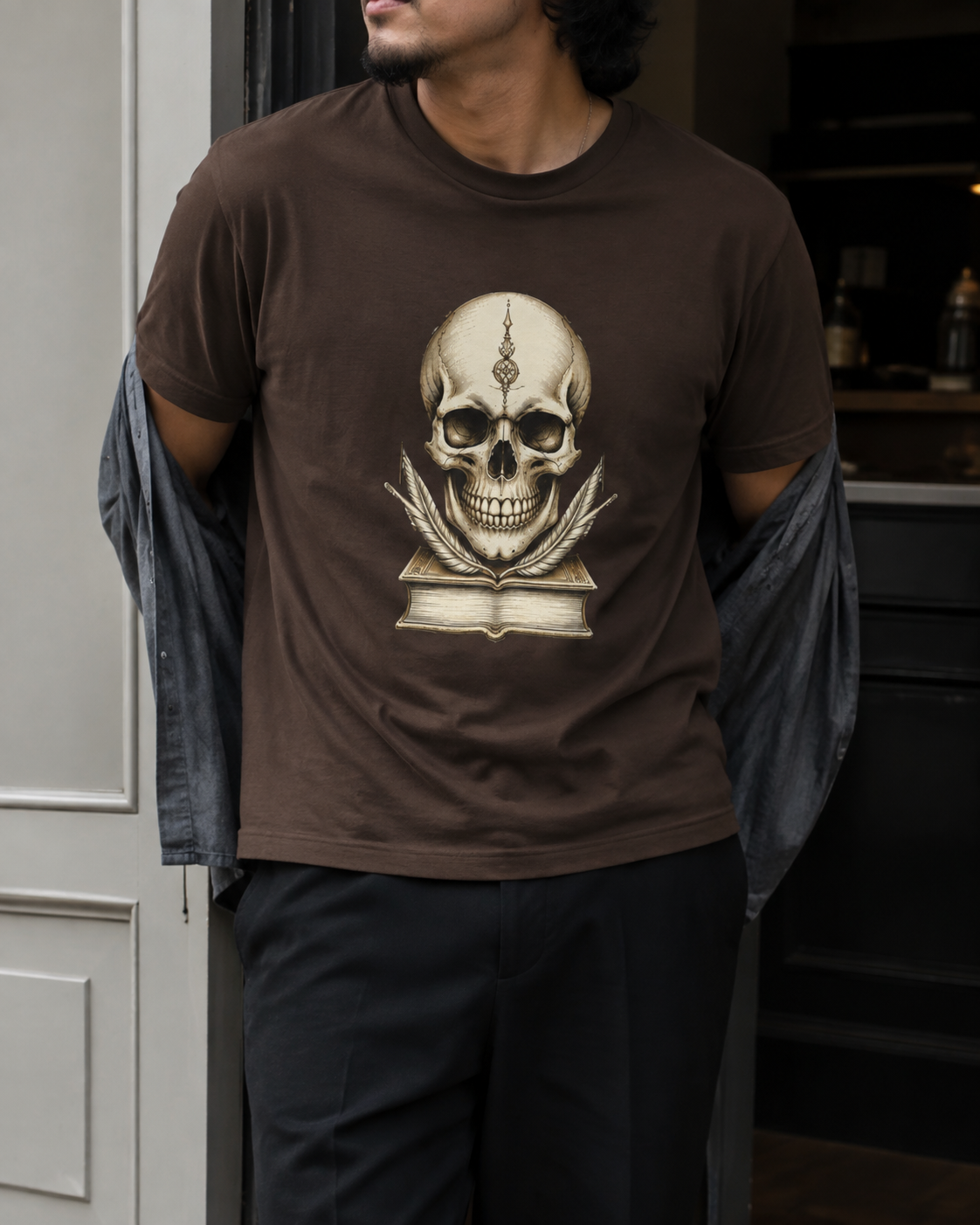 Midnight Scholar Dark Academia Graphic Skull Shirt