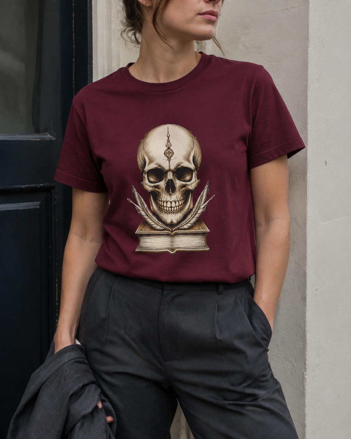 Midnight Scholar Dark Academia Graphic Skull Shirt