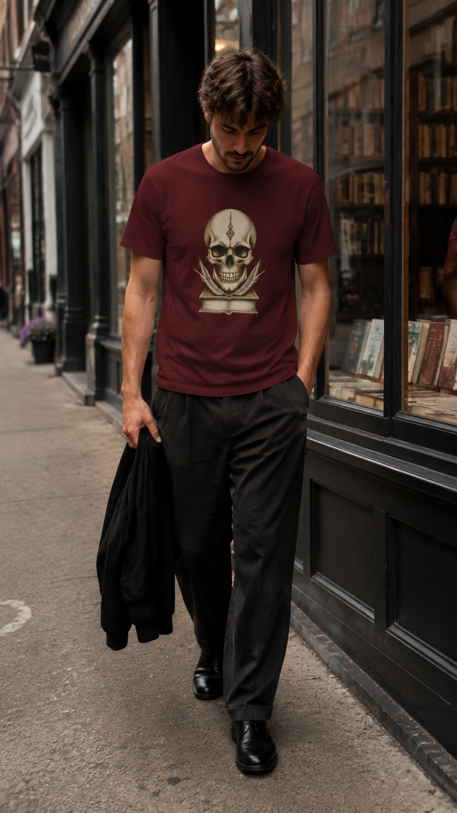 Midnight Scholar Dark Academia Graphic Skull Shirt