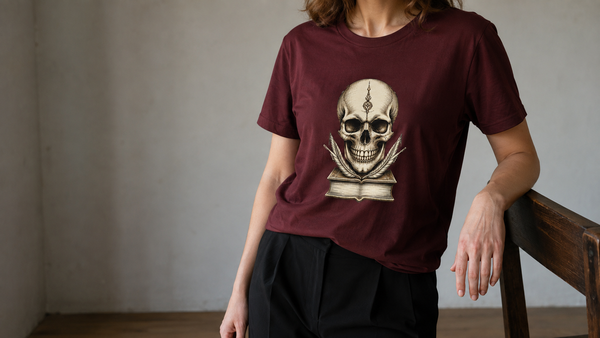 Midnight Scholar Dark Academia Graphic Skull Shirt