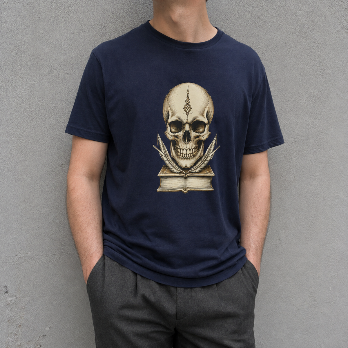 Midnight Scholar Dark Academia Graphic Skull Shirt
