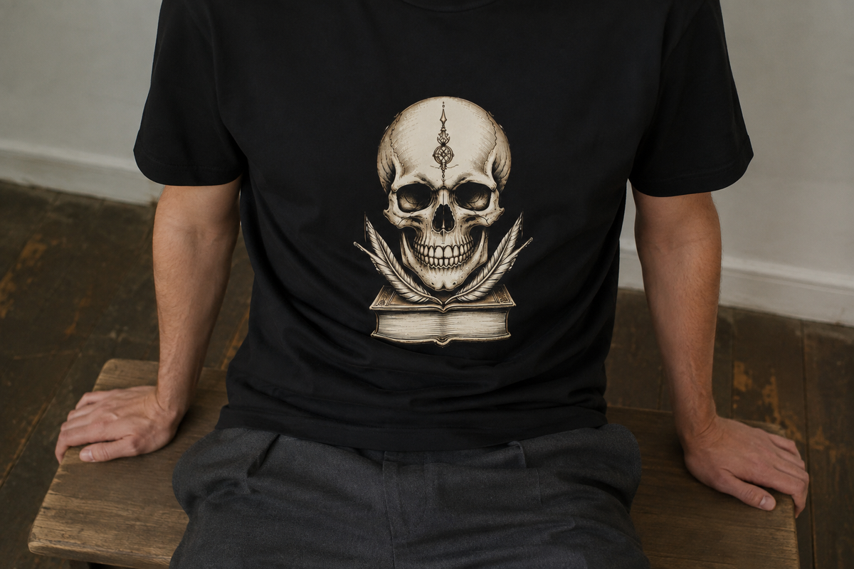 Midnight Scholar Dark Academia Graphic Skull Shirt