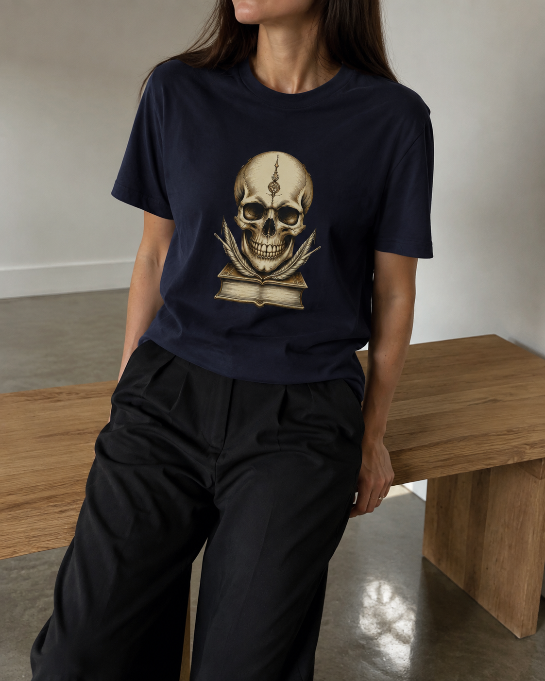 Midnight Scholar Dark Academia Graphic Skull Shirt