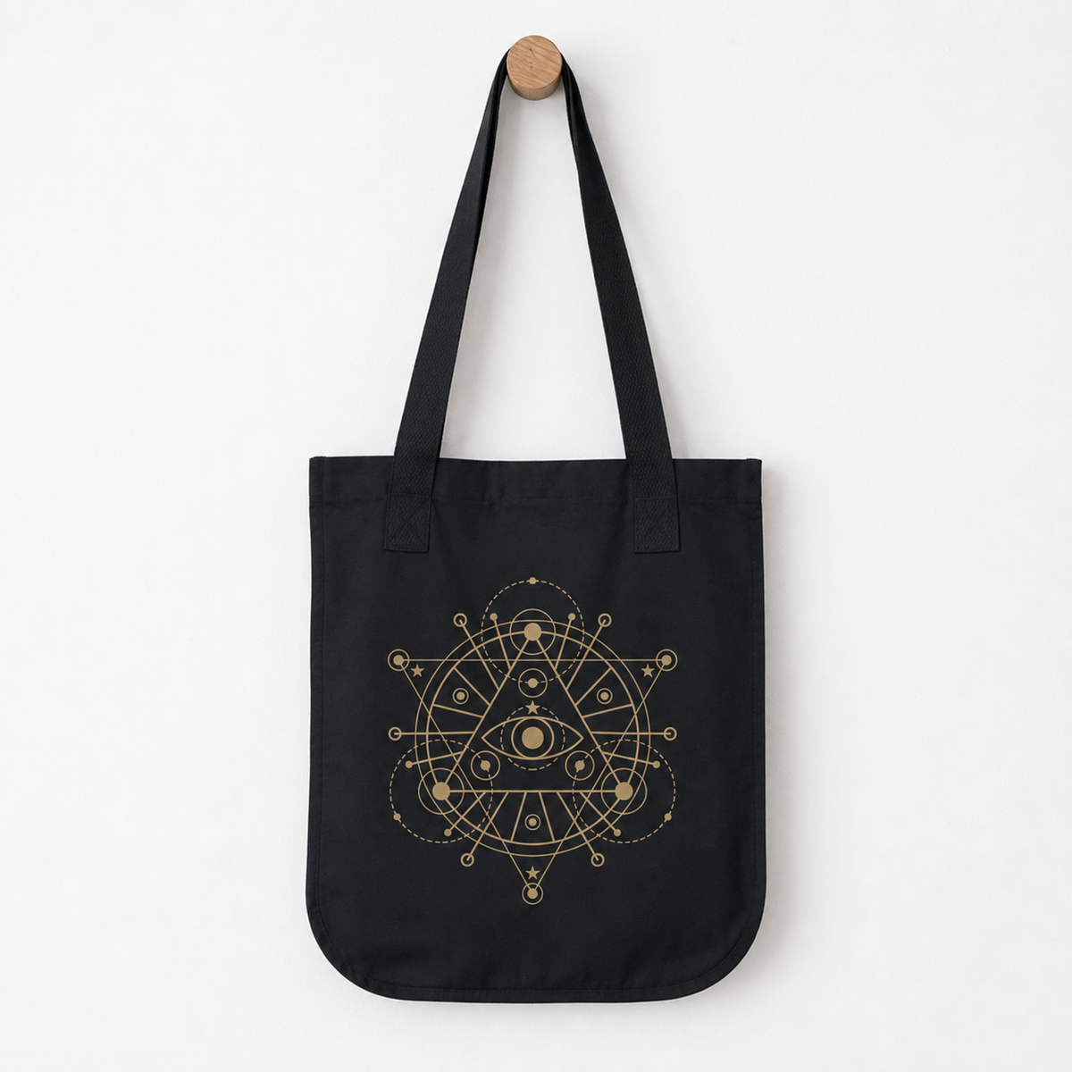 Alchemy Tote Bag in Black or Navy, Gold Celestial Eye and Stars, Witchy Dark Academia Book Bag, Tarot Lover Gift
