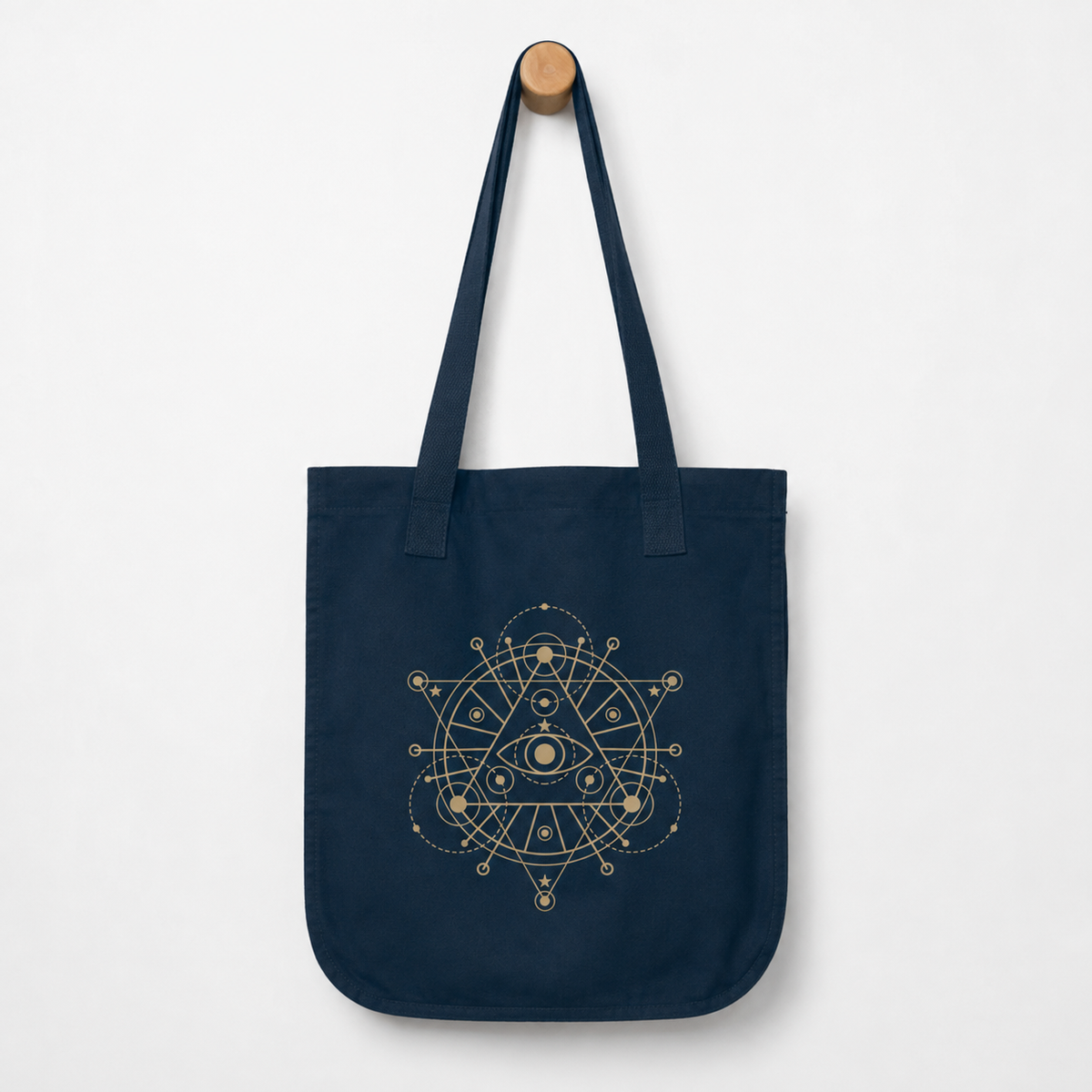 Alchemy Tote Bag in Black or Navy, Gold Celestial Eye and Stars, Witchy Dark Academia Book Bag, Tarot Lover Gift