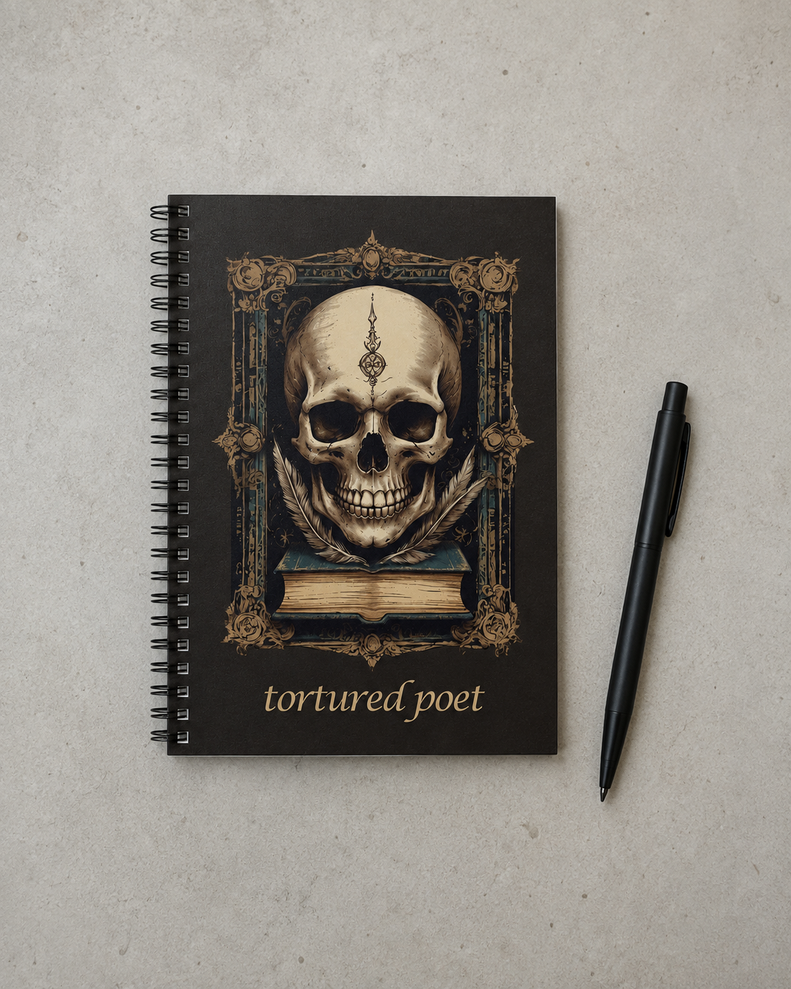 Dark Academia Tortured Poet Skull Journal